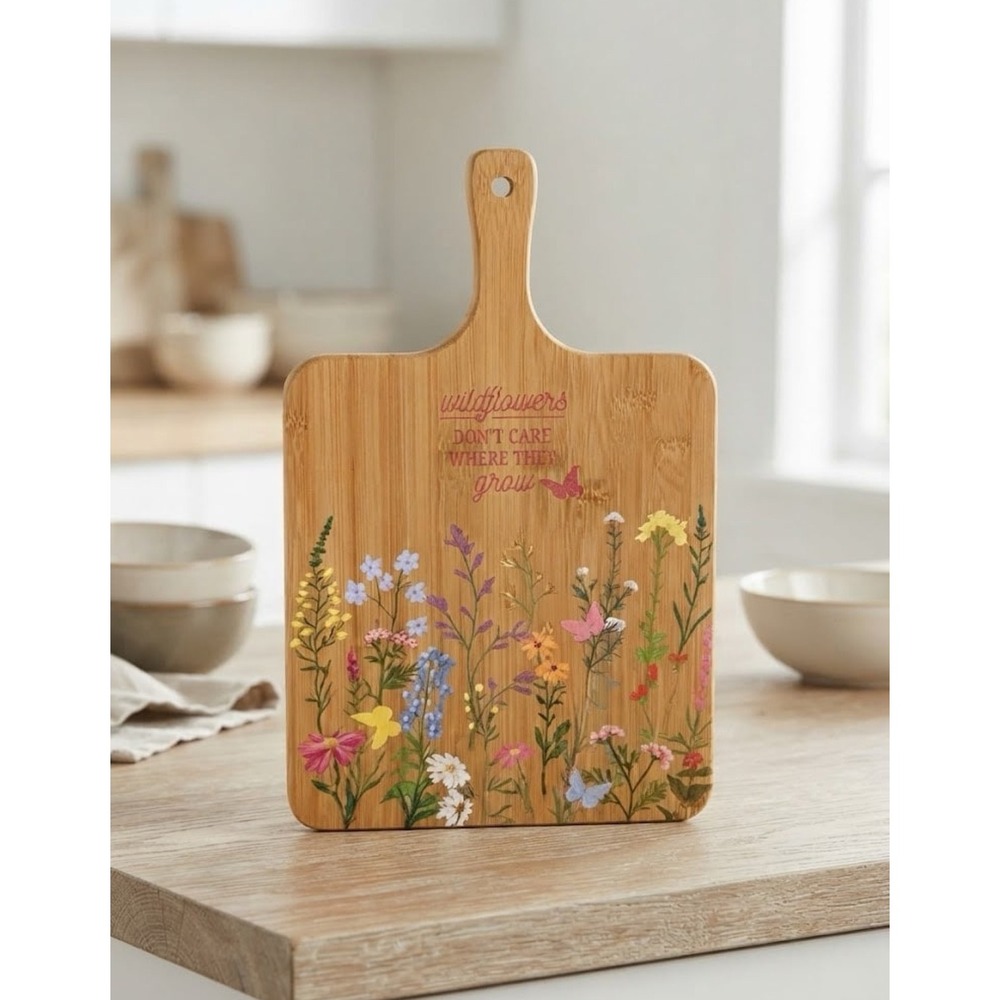 Dolly Wildflowers Don't Care Where They Grow Bamboo Cutting Board Floral NEW
